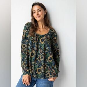 133. Natural Life Cotton Gauze Floral V-Neck Blouse – Size L